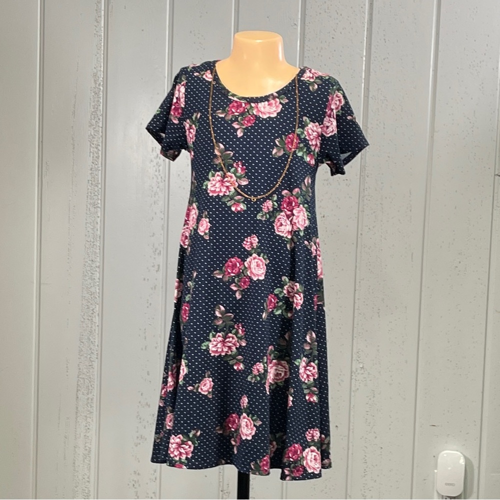 **Discreet Girl's Polka Dot Floral Shift Dress with Necklace Size S